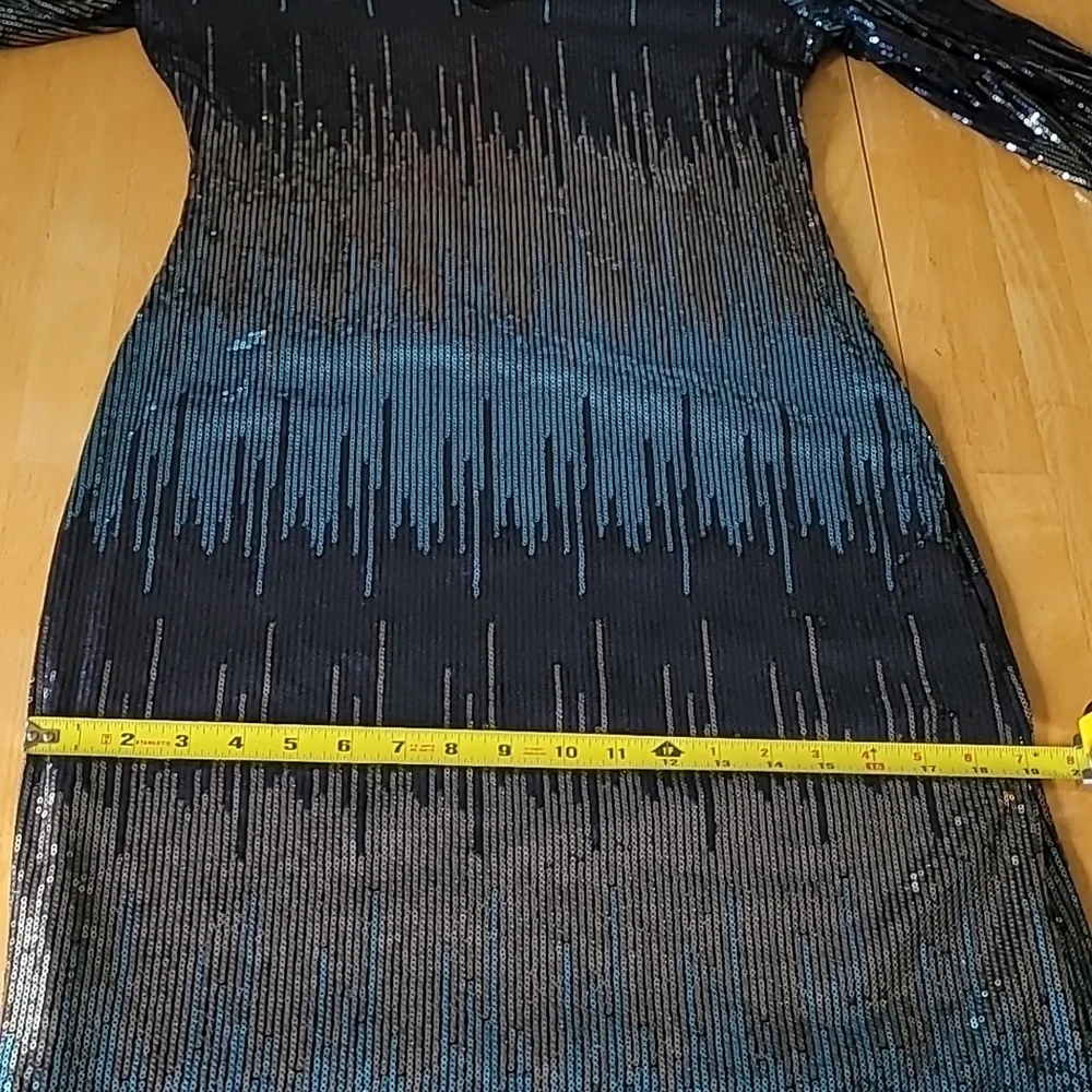 Karen Kane Blue Waterfall Sequin Sheath Dress - Picture 12 of 15